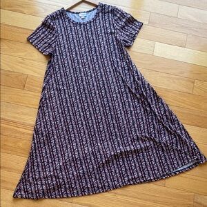 LuLaRoe JESSIE SWING Black and Pink Floral Midi Dress with pockets!